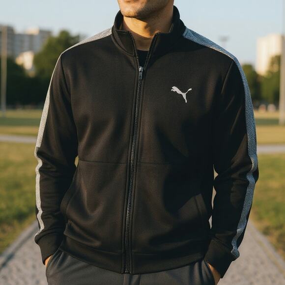 Puma Black & Gray Full-Zip Track Jacket | Athletic Activewear | Men's Medium - Picture 1 of 4